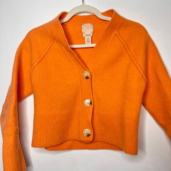 H&M wool blend coral orange vneck cardigan sweater XS - Picture 6 of 9